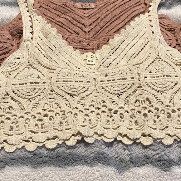 NWOT 2 POL Crochet Bralettes in Cream and Dusty Pink - Picture 3 of 5